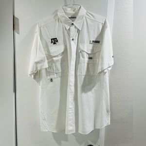 Texas A&M Aggies Columbia PFG Fishing Shirt Men M  White Vented Football Time